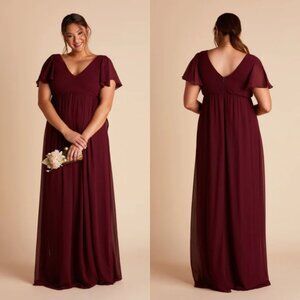 Birdy Grey Hannah Empire Flutter Sleeve Cabernet Bridesmaid Maxi Dress NWT